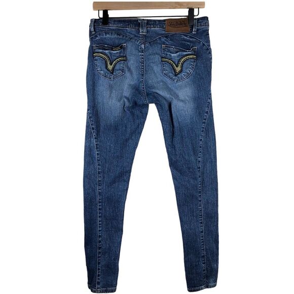 Vintage Y2K Von Dutch Low Rise Skinny Jeans Metallic Back Pocket Size 32/M - Picture 6 of 8